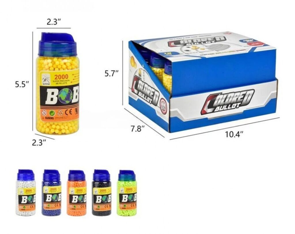 6MM PLASTIC BB BULLETS BOTTLE | ASSORTED COLORS | 2000 CT