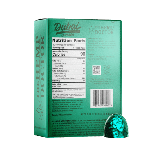 THE HEMP DOCTOR | CBD:D9 THC DUBAI CHOCOLATES | 30MG | 25CT BOX